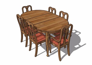 某现代室内餐厅详细餐桌椅素材设计SU(草图大师)模型