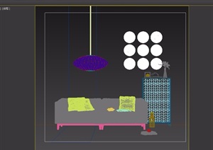 布艺双人沙发边柜吊灯墙饰组合3D模型