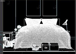 现代详细双人床圆几台灯装饰画玩具车3D模型