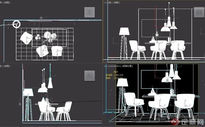 餐桌椅吊灯组合完整设计3D模型