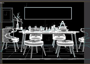 六人餐桌椅餐边柜餐具装饰画摆件3D模型