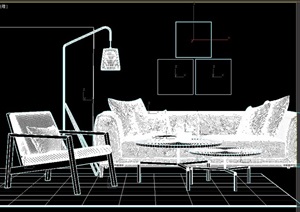客厅详细的室内完整沙发茶几素材设计3d模型
