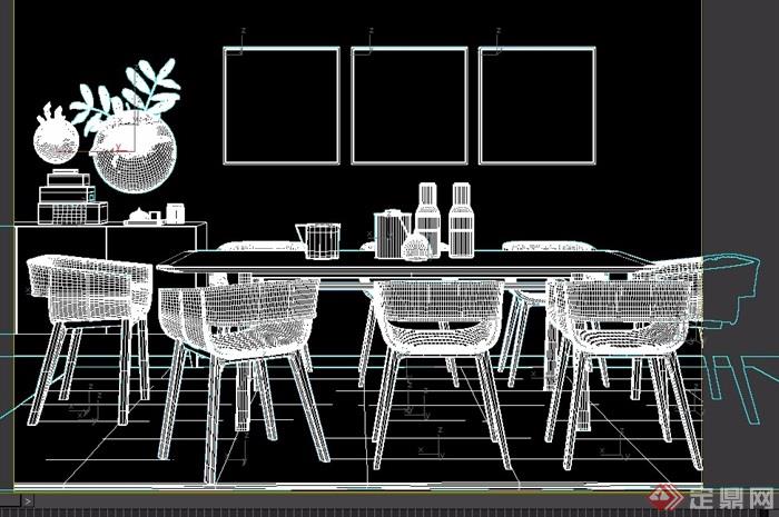 现代室内详细餐桌椅组合详细设计3d模型