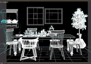 现代详细的餐厅桌椅组合素材3d模型