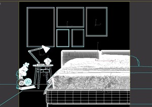 现代详细室内卧室床具3d模型