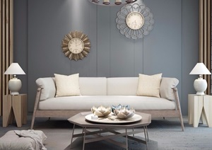 现代详细的简约沙发茶几、灯饰组合3d模型及效果图