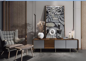 现代详细的室内椅子、装饰画素材设计3d模型及效果图