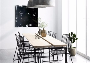 现代详细的室内餐桌椅组合素材设计3d模型