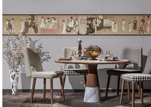 现代详细的完整室内餐桌椅家具素材设计3d模型及效果图