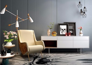 现代电视柜照片墙椅子组合设计3d模型
