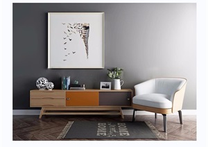 现代常用电视柜休闲沙发饰品花艺组合设计3d模型