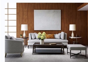 现代家居客厅灰色沙发茶几组合3d模型及效果图