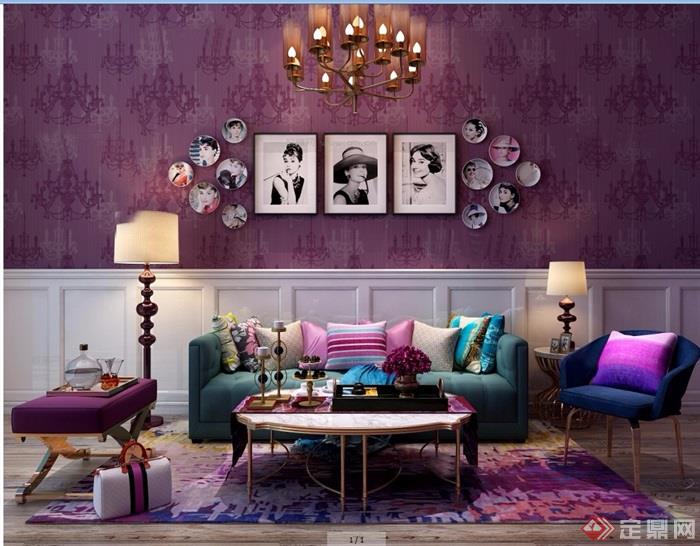 现代风格客厅沙发组合素材3d模型及效果图