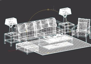 简约中式详细的室内沙发茶几、灯饰设计3d模型