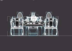 简约中式详细的室内餐桌椅设计3d模型