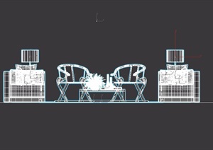 简约中式室内沙发茶几、桌椅素材设计3d模型