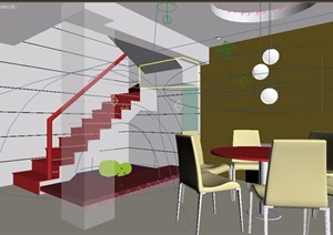现代风格住宅详细的室内餐桌椅素材设计3d模型