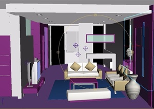 现代风格住宅详细的室内客厅设计3d模型