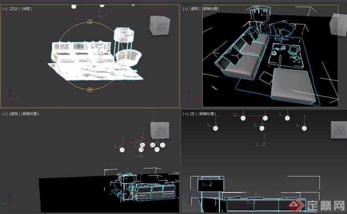 现代风格客厅沙发茶几、桌椅组合3d模型