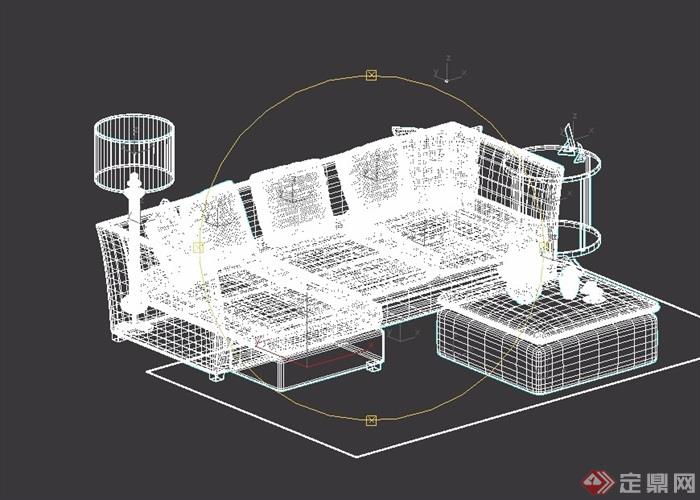 现代客厅室内沙发茶几、灯饰组合3d模型