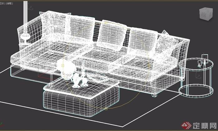 现代客厅室内沙发茶几、灯饰组合3d模型