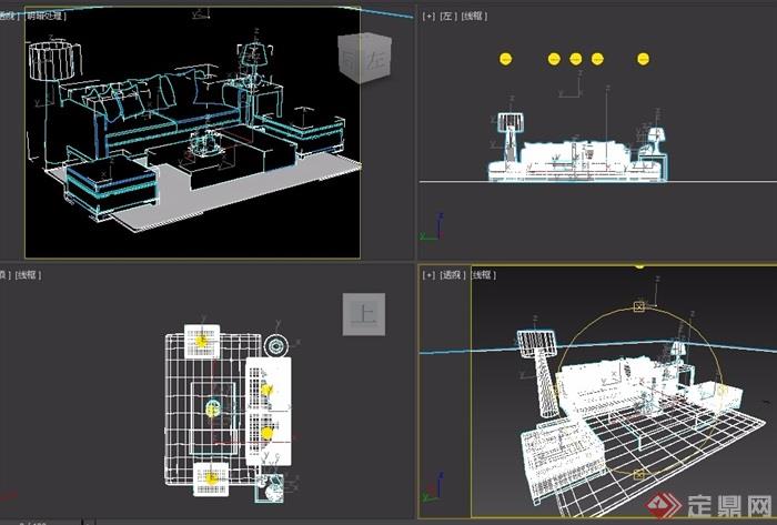 客厅室内沙发茶几、桌椅、灯饰组合3d模型