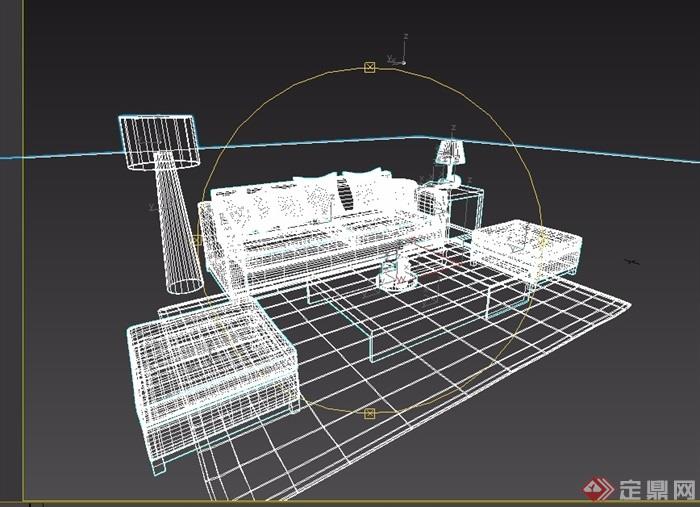 客厅室内沙发茶几、桌椅、灯饰组合3d模型