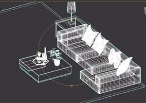 现代详细室内沙发茶几、灯饰组合3d模型
