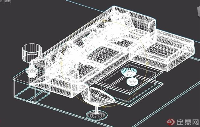 客厅室内沙发茶几、台灯、桌椅组合3d模型