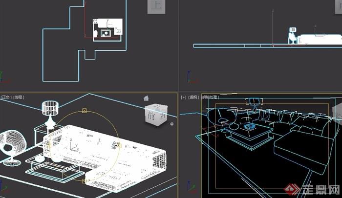 客厅室内沙发茶几、台灯、桌椅组合3d模型