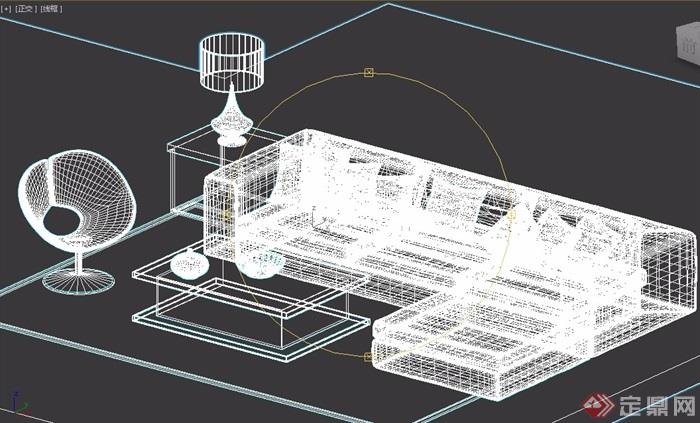 客厅室内沙发茶几、台灯、桌椅组合3d模型