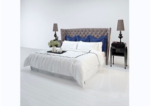 住宅详细的室内卧室床柜3d模型及效果图