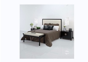住宅详细的卧室床柜设计3d模型及效果图
