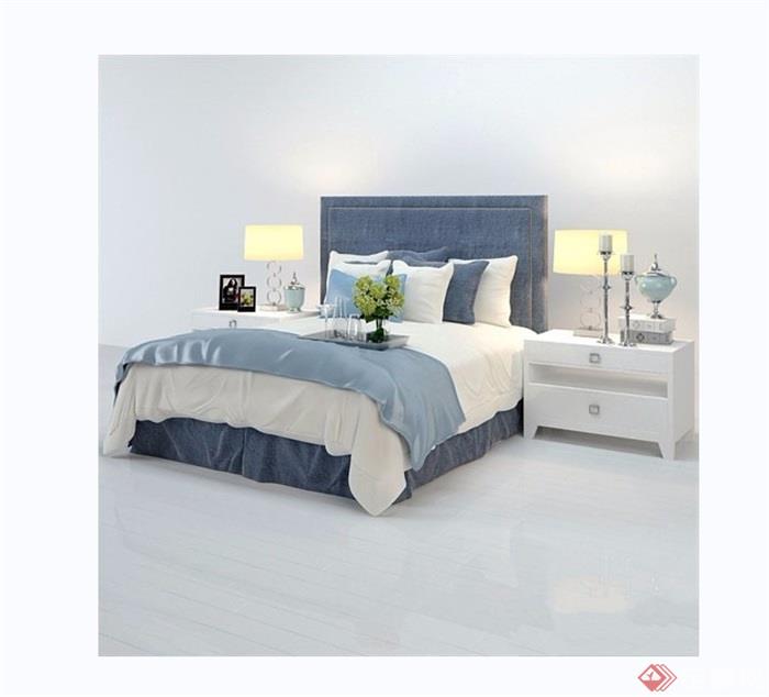 现代室内卧室床柜灯饰设计3d模型及效果图