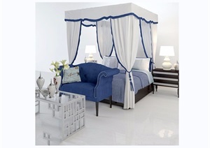 详细的室内卧室床装饰设计3d模型及效果图