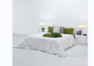 详细的室内卧室空间卧室床设计3d模型及效果图