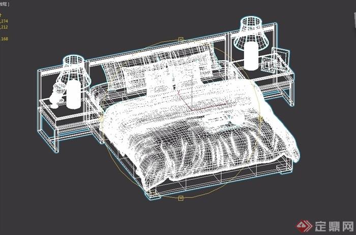 某现代风格室内卧室床柜灯饰设计3d模型及效果图