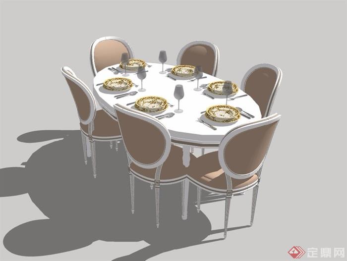 欧式室内餐桌椅设计su模型