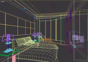 现代风格住宅详细的室内卧室床详细设计3d模型