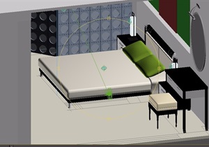 现代风格住宅室内详细的卧室设计3d模型