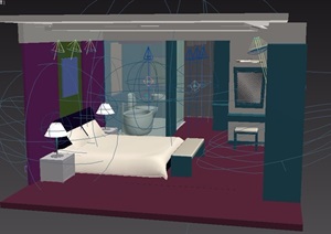 现代完整详细的住宅室内卧室3d模型