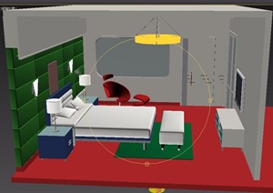 现代风格住宅详细的室内完整卧室3d模型