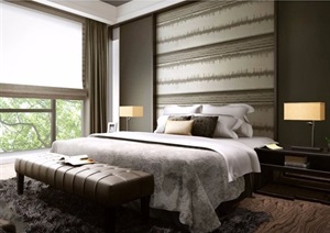 某完整的现代室内卧室空间装饰设计3d模型及效果图