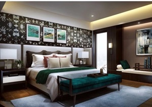 某完整的室内卧室空间设计3d模型及效果图