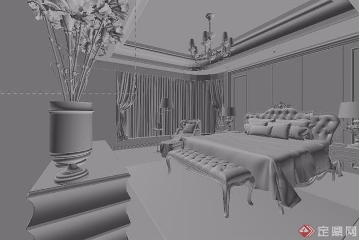 欧式住宅详细的室内卧室空间装饰设计3d模型及效果图