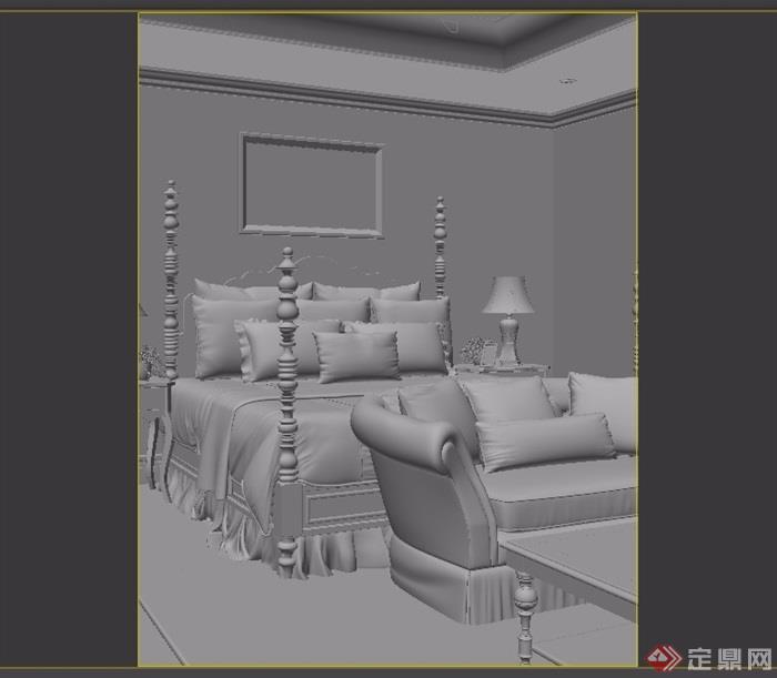 欧式详细室内卧室空间装饰设计3d模型及效果图