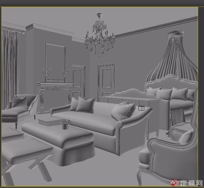 欧式详细的室内卧室空间装饰设计3d模型及效果图
