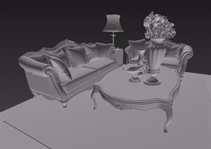 欧式沙发茶几、桌椅、灯饰组合设计3d模型