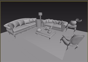 欧式详细的沙发茶几、桌椅组合设计3d模型