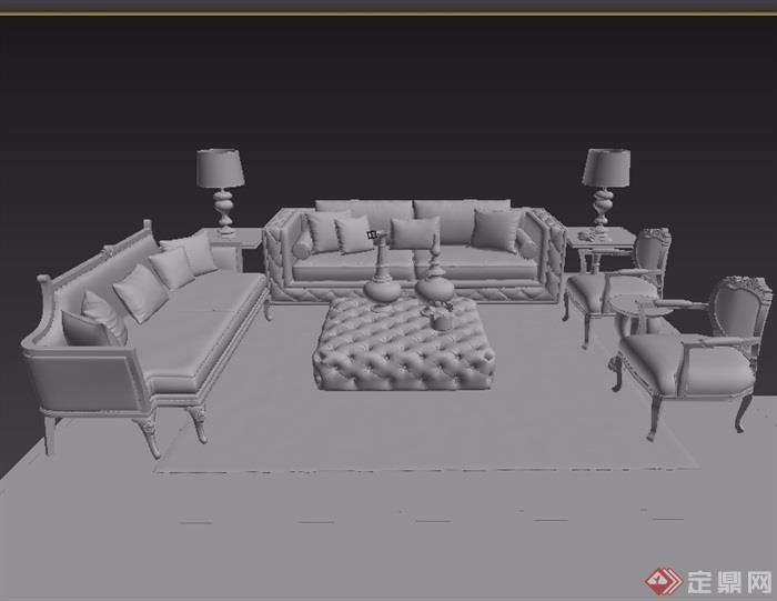 欧式客厅沙发茶几、桌椅组合设计3d模型